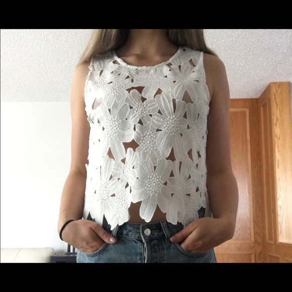 Anthropologie Tops - Acemi white floral lace tops sz m